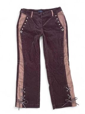 Vintage Euro Escio Corduroy Faux Suede Studded Lace Up Capri Pants